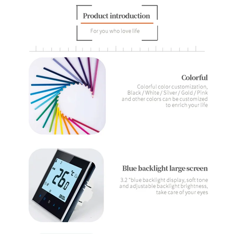 BHT-1000GA Water Floor Heating Smart Thermostat Touch Screen Temperature Controller Panel - Black