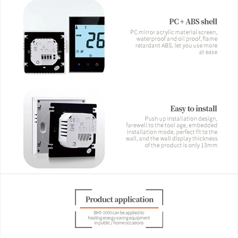BHT-1000GA Water Floor Heating Smart Thermostat Touch Screen Temperature Controller Panel - Black