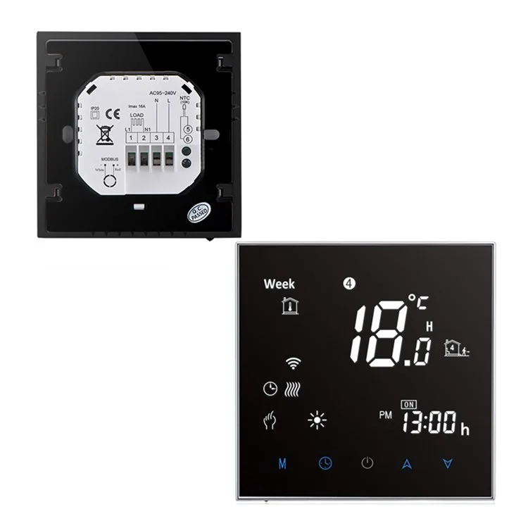 BHT-2000GALW Wasserbodenheizungs-Thermostat mit WLAN, intelligentes digitales Temperatursteuerungspanel - Schwarz