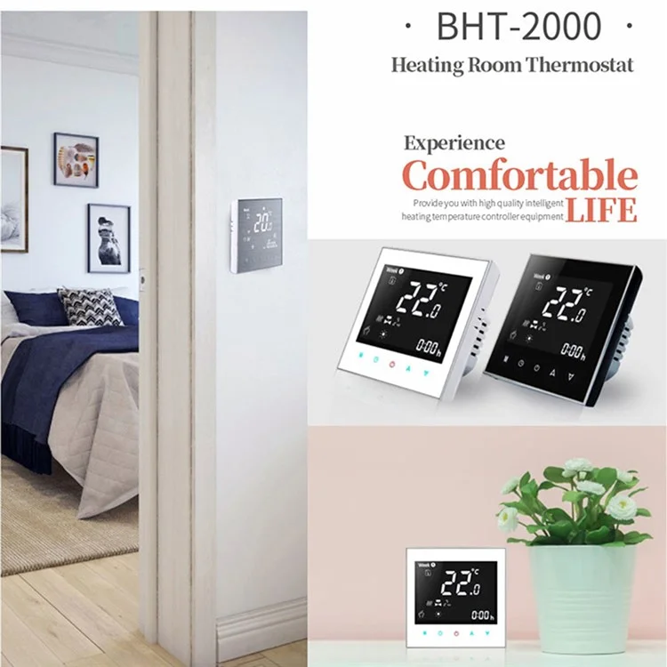 BHT-2000GALW Wasserbodenheizungs-Thermostat mit WLAN, intelligentes digitales Temperatursteuerungspanel - Schwarz