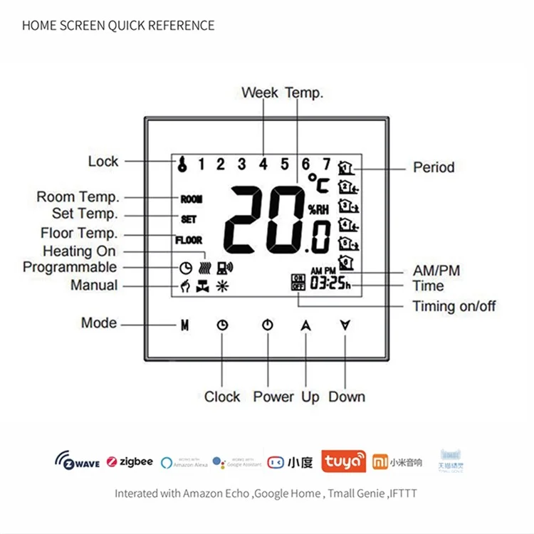 BHT-2000GALW Wasserbodenheizungs-Thermostat mit WLAN, intelligentes digitales Temperatursteuerungspanel - Schwarz