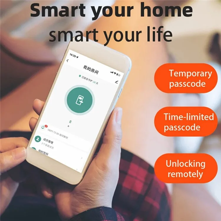 Fechadura inteligente de porta com Wi-Fi A1 Tuya, senhas dinâmicas, NFC, fechadura eletrônica (sem bateria) - Preta