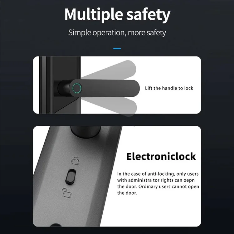 A1 Tuya WiFi Fingerprint Smart Door Lock Dynamic Passwords NFC Electronic Lock (without Battery) - Silver