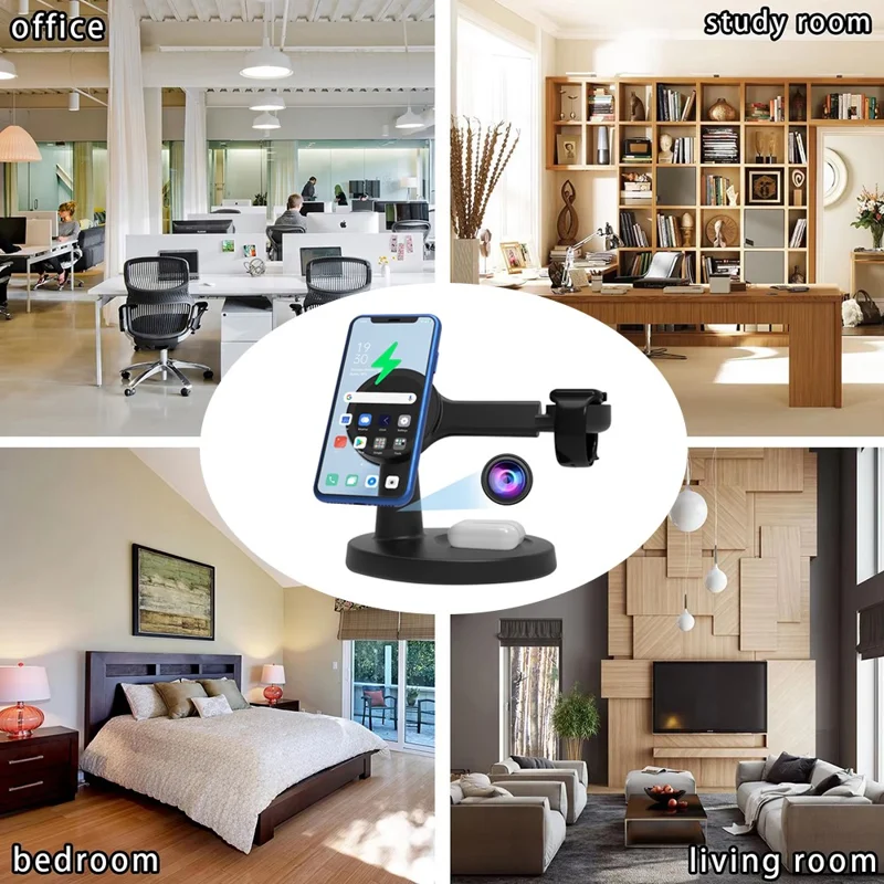 Magnetic Wireless Charger Motion Activated 4K WiFi Hidden Camera Spy Camera - White