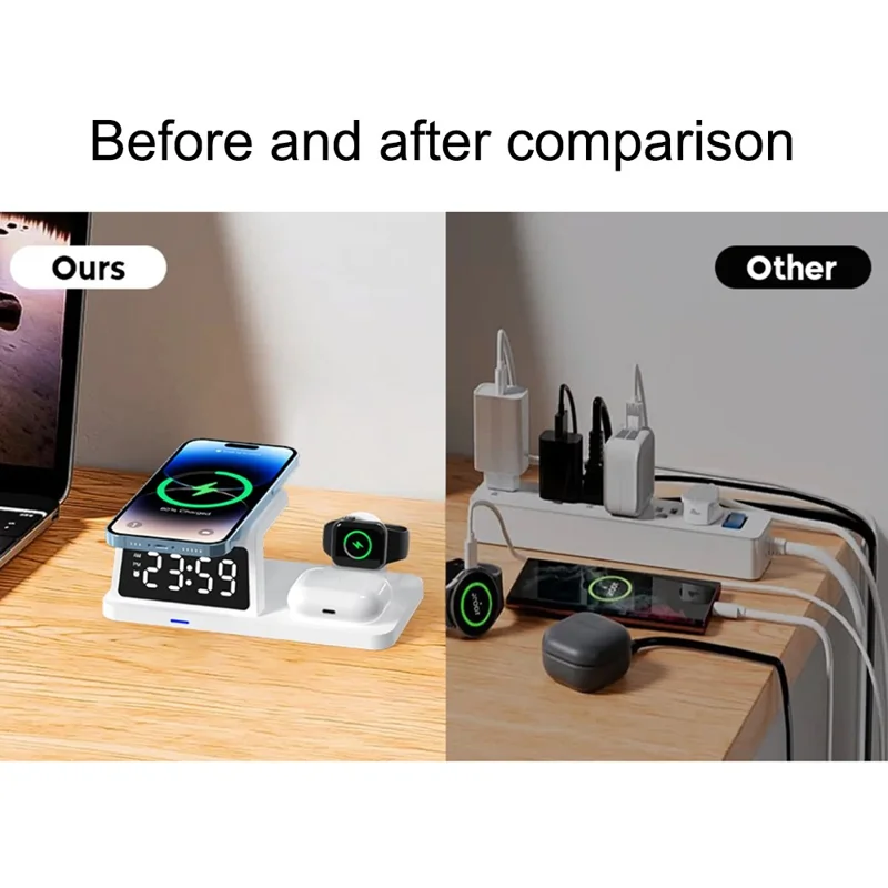 15W Wireless Charger Clock Alarm 4K WiFi Security Camera with Motion Detection - White