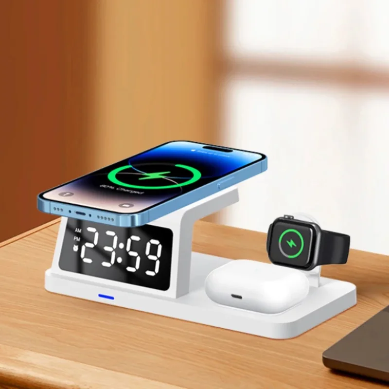 15W Wireless Charger Clock Alarm 4K WiFi Security Camera with Motion Detection - White