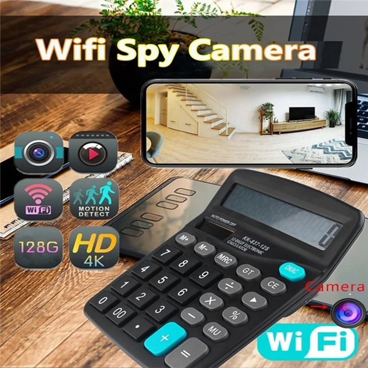 Caméra espion WiFi 4K Mini Cam HD avec support pour carte TF 128 Go (carte TF non incluse)