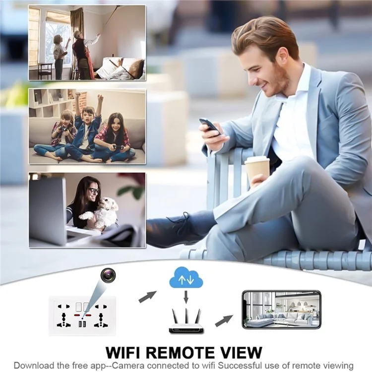 Câmera Wi-Fi HD 1080P com detecção de movimento no soquete da parede, visualização remota, câmera de segurança doméstica - Branca