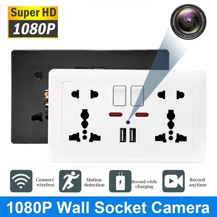 Câmera Wi-Fi HD 1080P com detecção de movimento no soquete da parede, visualização remota, câmera de segurança doméstica - Branca