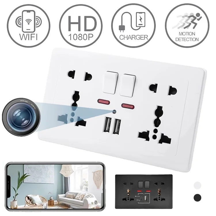 Câmera Wi-Fi HD 1080P com detecção de movimento no soquete da parede, visualização remota, câmera de segurança doméstica - Branca
