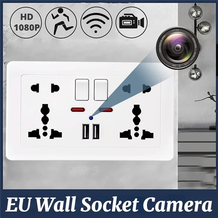 Câmera Wi-Fi HD 1080P com detecção de movimento no soquete da parede, visualização remota, câmera de segurança doméstica - Branca