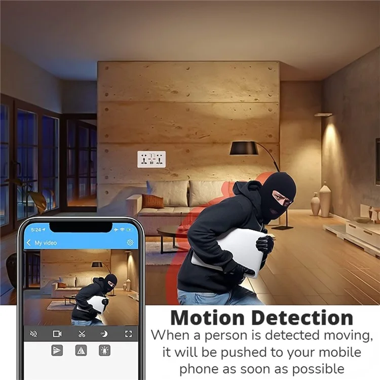 Câmera Wi-Fi HD 1080P com detecção de movimento no soquete da parede, visualização remota, câmera de segurança doméstica - Branca