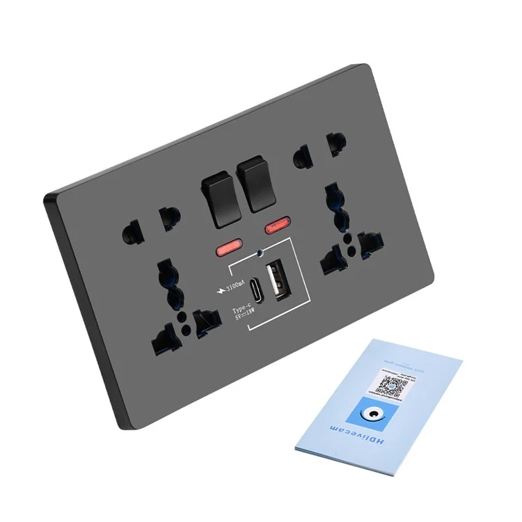 HD 1080P WiFi Camera Wall Socket Motion Detection Remote View Home Security Cam - Black