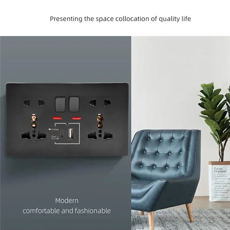 HD 1080P WiFi Camera Wall Socket Motion Detection Remote View Home Security Cam - Black