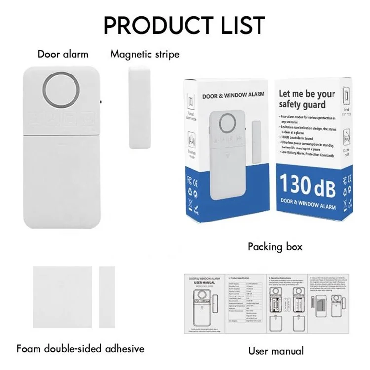D100 130dB Door Window Alarm Wireless Magnetic Anti Theft Detector for Home Store