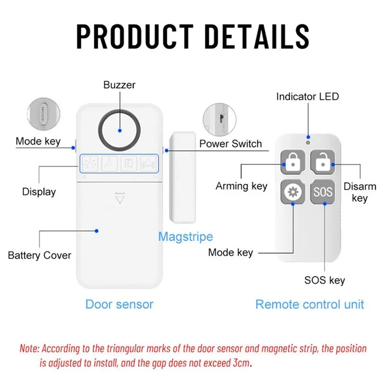 Telecomando di allarme di sicurezza DR100 Sensore magnetico 130dB Sistema antifurto wireless per la casa Dispositivo di protezione