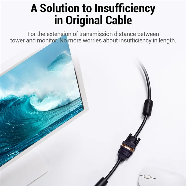VENTION DAGBF 1m VGA Male to VGA Female Extension Cord 1080P 60Hz Gold Plated Adapter Cable - Black