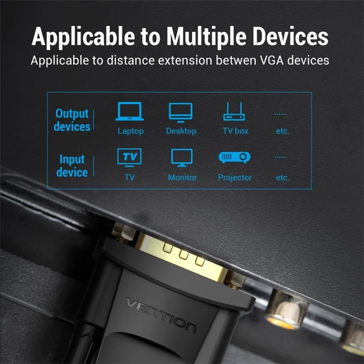 VENTION DAGBF 1m VGA Male to VGA Female Extension Cord 1080P 60Hz Gold Plated Adapter Cable - Black