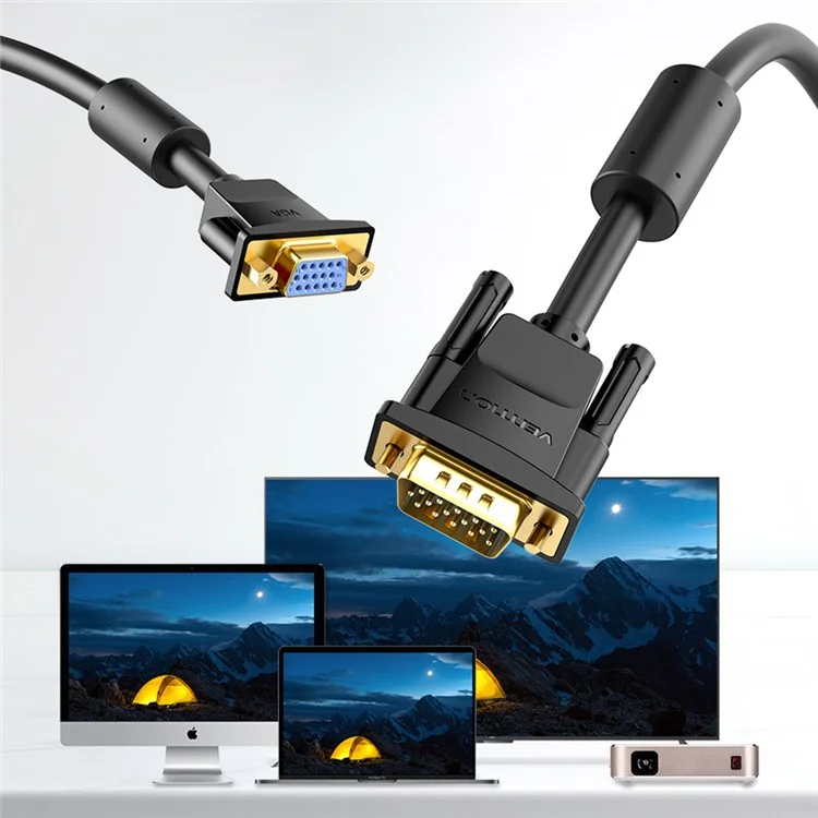 VENTION DAGBF 1m VGA Male to VGA Female Extension Cord 1080P 60Hz Gold Plated Adapter Cable - Black