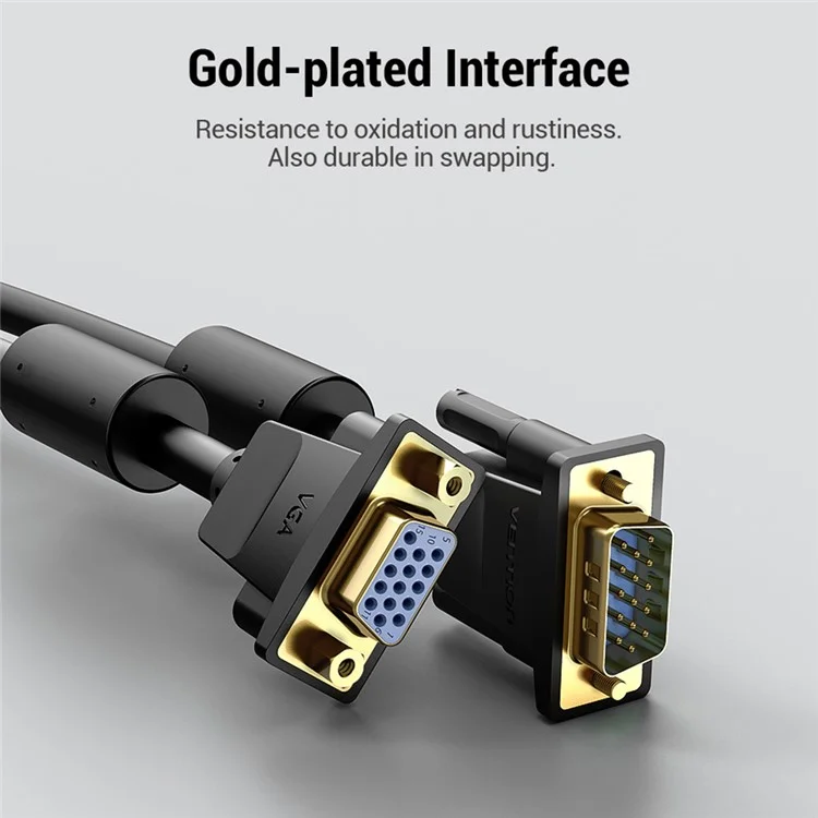 VENTION DAGBF 1m VGA Male to VGA Female Extension Cord 1080P 60Hz Gold Plated Adapter Cable - Black