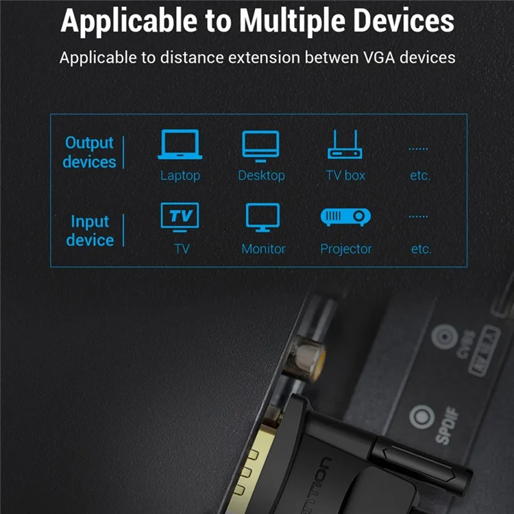 VENTION DAGBF 1m VGA Male to VGA Female Extension Cord 1080P 60Hz Gold Plated Adapter Cable - Black