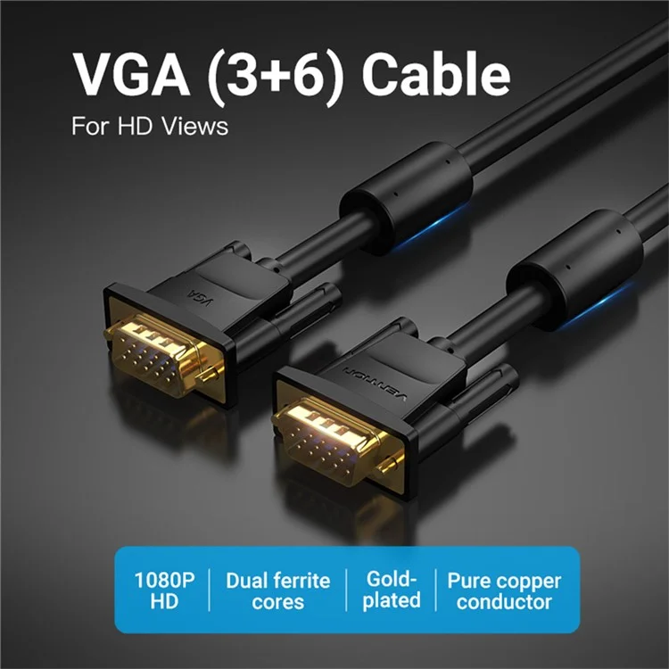 VENTION DAEBN Кабель с разъемом VGA 15 м, 1080P, 60 Гц, с позолоченными разъемами 3+6 male-to-male