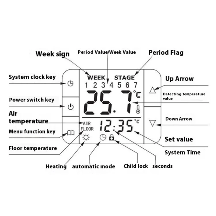 C07 Thermostat intelligent à écran tactile à chauffage haute précision Contrôleur de température numérique - 3A