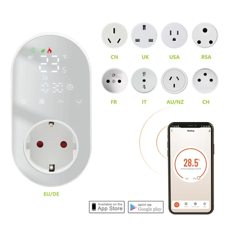 BHT12-EW-WIFI Smart WiFi Plug In Thermostat Temperature Controller Socket - White / EU Plug