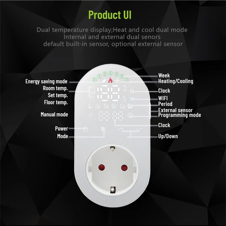 BHT12-EW-WIFI Smart WiFi Plug In Thermostat Temperature Controller Socket - White / EU Plug