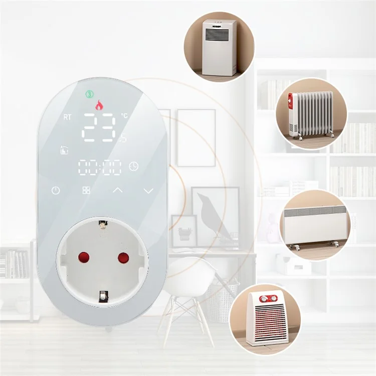 BHT12-EW-WIFI Smart WiFi Plug In Thermostat Temperature Controller Socket - White / EU Plug