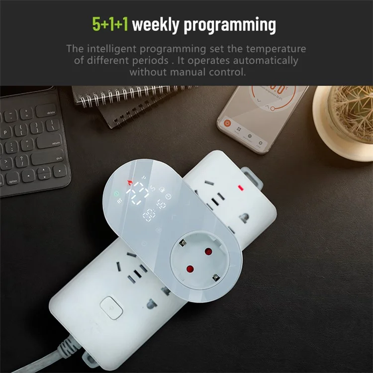BHT12-EW-WIFI Smart WiFi Plug In Thermostat Temperature Controller Socket - White / EU Plug