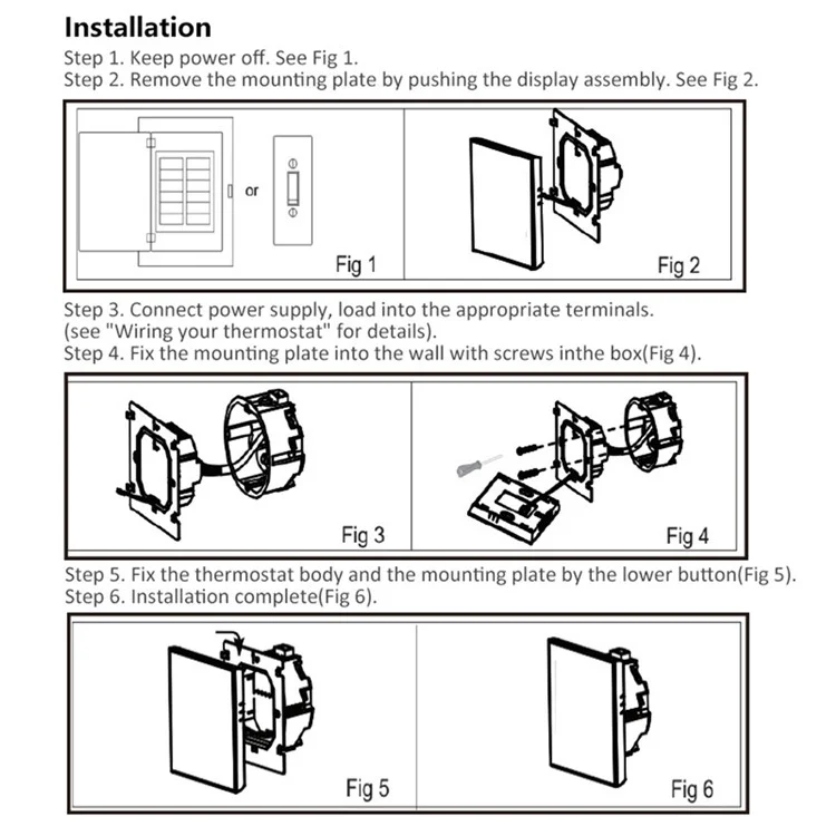 Controlador de temperatura inteligente digital interno BHT-008GCL, painel de termostato para caldeira montado na parede