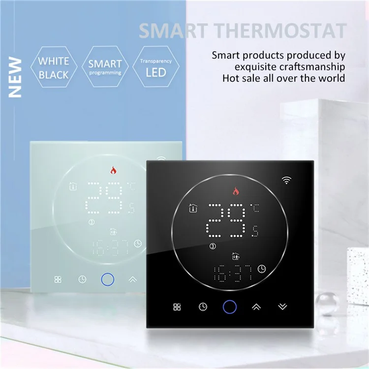 Controlador de temperatura inteligente digital interno BHT-008GCL, painel de termostato para caldeira montado na parede