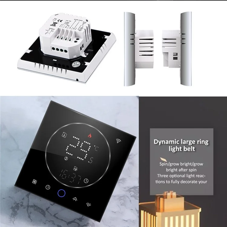 Controlador de temperatura inteligente digital interno BHT-008GCL, painel de termostato para caldeira montado na parede