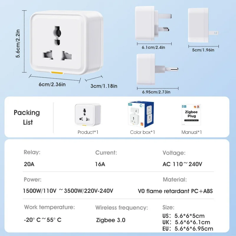 Tuya Zigbee 3.0 Smart Home APP Voice Control Universal Power Socket with Timer - US Plug