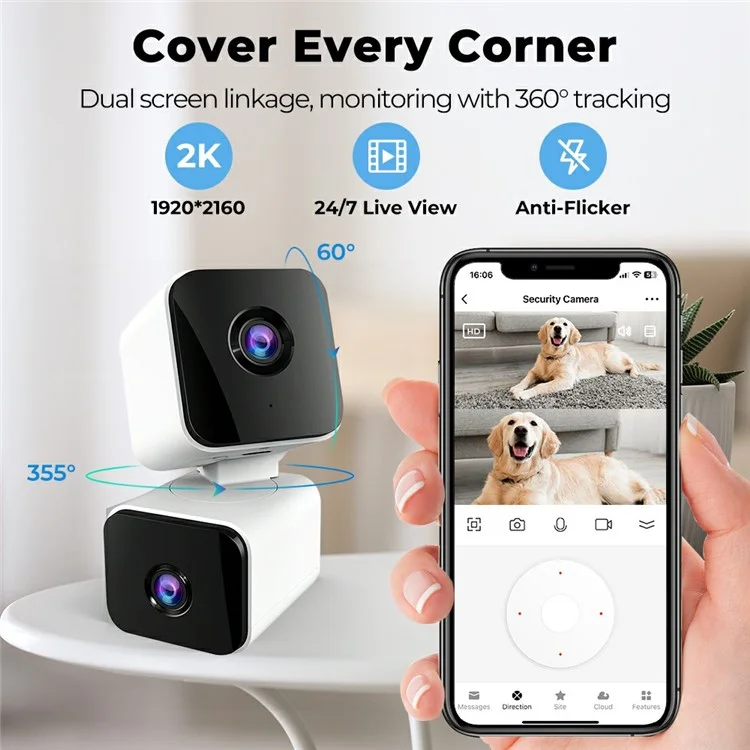 SXT012 4MP Überwachungskamera mit Zweiwege-Audio, Tuya-App, Dual-Linse, Panoramakamera - EU-Stecker