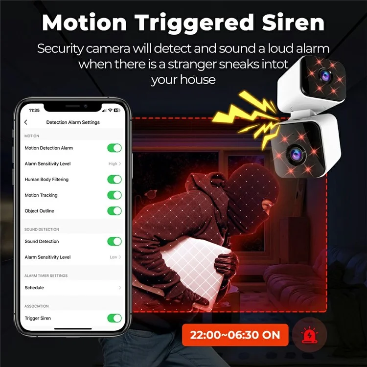 SXT012 4MP Überwachungskamera mit Zweiwege-Audio, Tuya-App, Dual-Linse, Panoramakamera - EU-Stecker