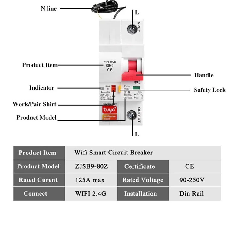 WDYK 10A - 80A 1P Tuya Smart WiFi Circuit Breaker Remote Control Intelligent Switch for Smart Home Automation - 20A