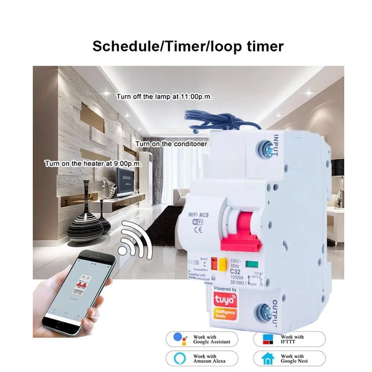 WDYK 10A - 80A 1P Tuya Smart WiFi Circuit Breaker Remote Control Intelligent Switch for Smart Home Automation - 20A
