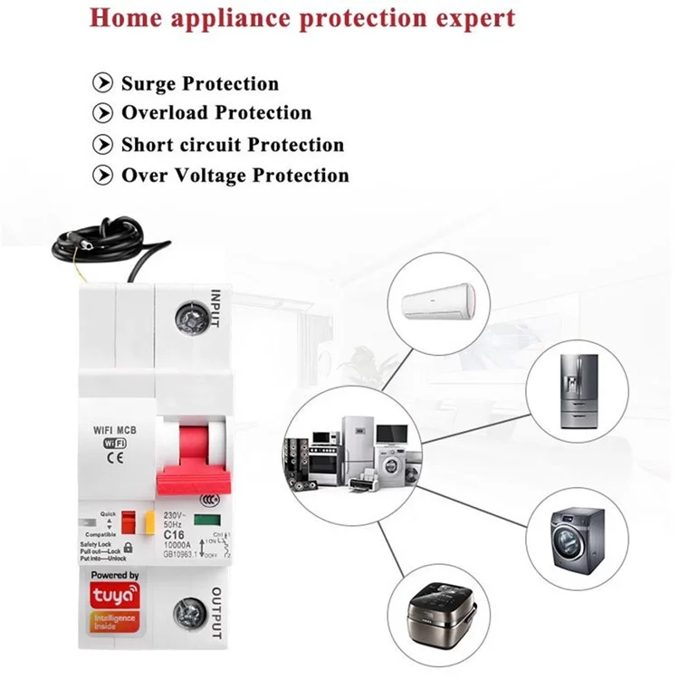 WDYK 10A - 80A 1P Tuya Smart WiFi Circuit Breaker Remote Control Intelligent Switch for Smart Home Automation - 20A