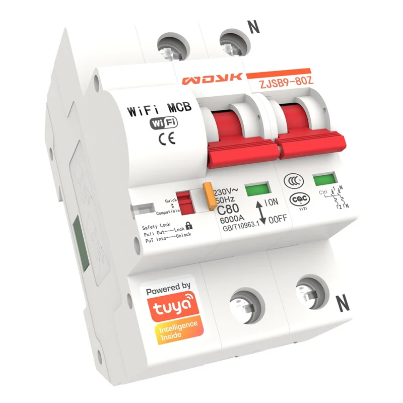 WDYK 10A - 80A 2P Tuya Smart WiFi Circuit Breaker Remote Control Intelligent Switch for Smart Home Automation - 63A