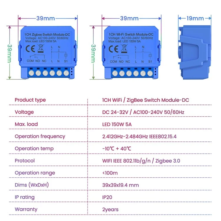 WSM16-DC-1 Canal Módulo Interruptor Inteligente WiFi Tuya APP Zero-Touch - WiFi-DC
