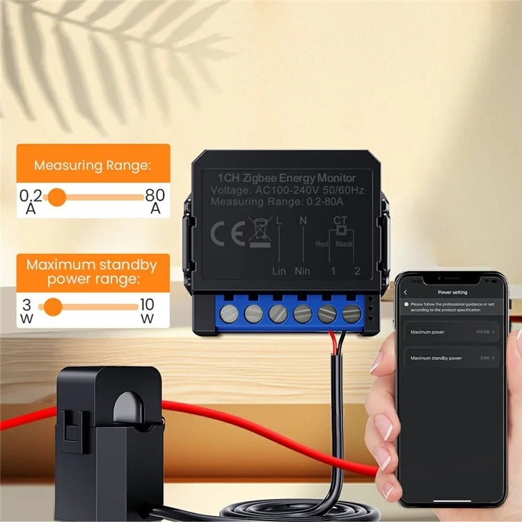 ZWPM16-1CH Tuya Zigbee Compteur d'énergie 80A Compteur intelligent en temps réel Statistiques de puissance Contrôle de l'application