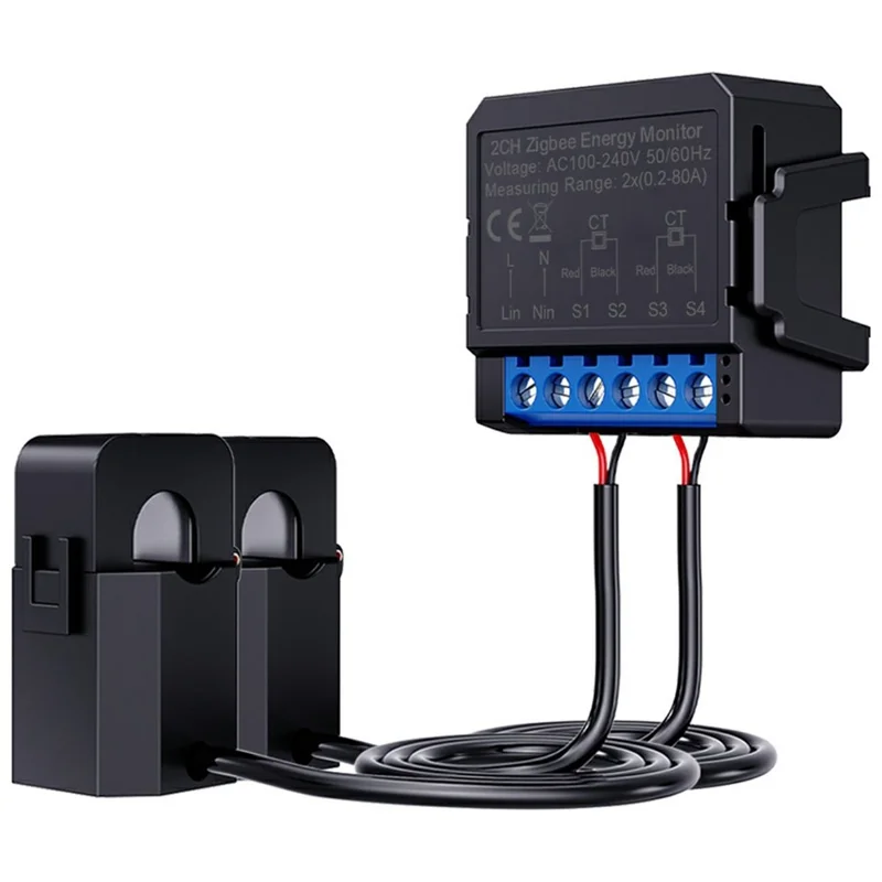 ZWPM16-2CH Tuya Zigbee Energy Monitor 80A Current Smart Meter Real Time Power Statistics APP Control