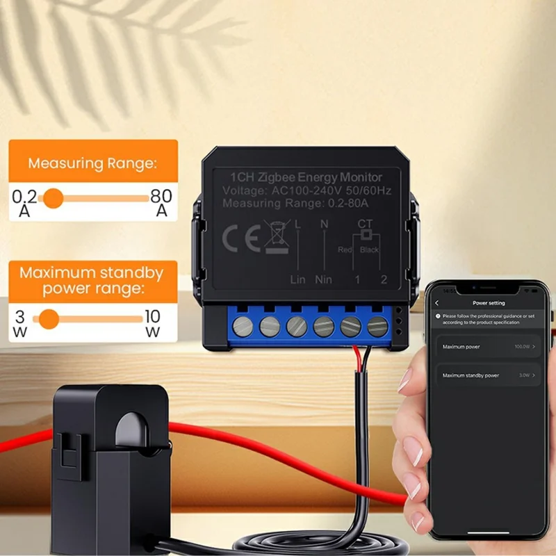 ZWPM16-2CH Tuya Zigbee Energy Monitor 80A Current Smart Meter Real Time Power Statistics APP Control