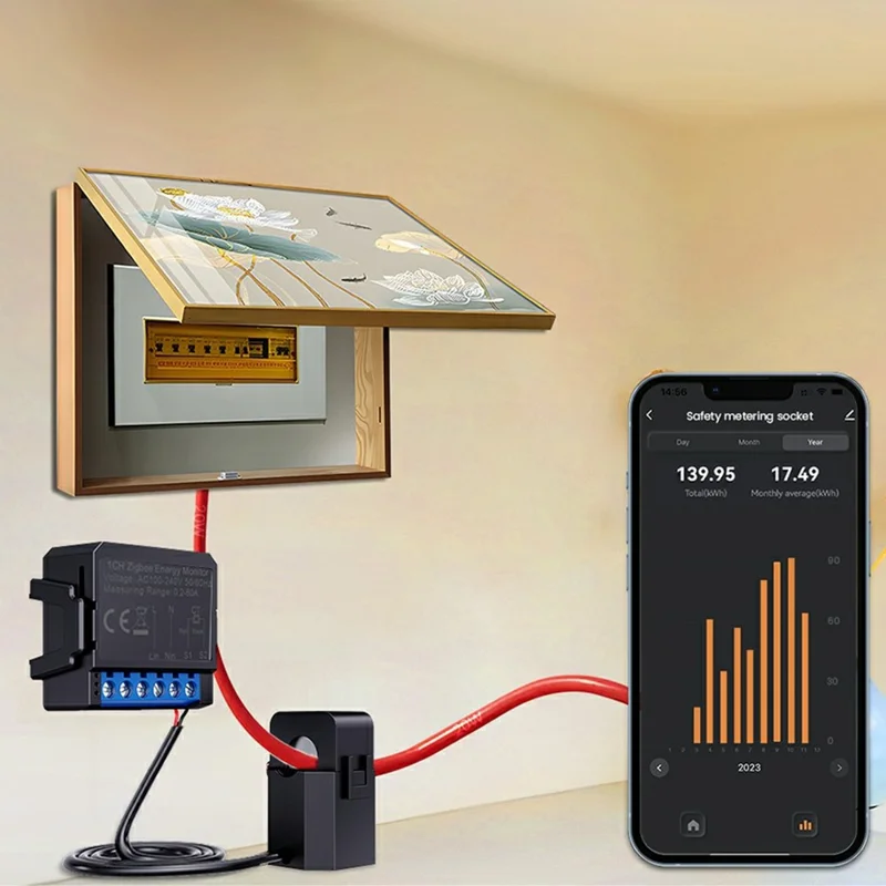 ZWPM16-2CH Tuya Zigbee Energy Monitor 80A Current Smart Meter Real Time Power Statistics APP Control
