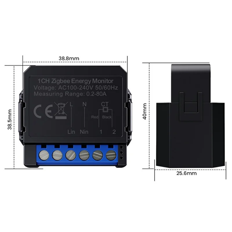 ZWPM16-2CH Tuya Zigbee Energy Monitor 80A Current Smart Meter Real Time Power Statistics APP Control