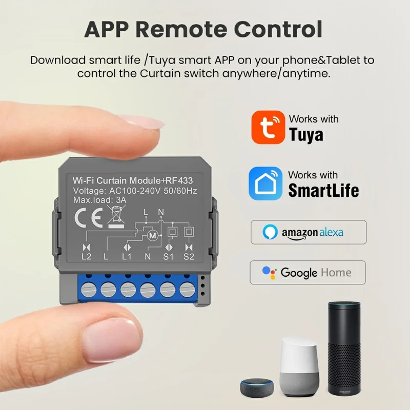 CSM16-RF-1 WiFi Curtain Switch Controller Module with RF433 Smart Blinds Control Tuya Smart Home Device