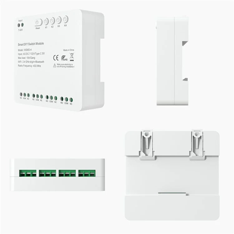 ZWSMD-4 Módulo de Relé Inteligente de 4 Canales WiFi + RF433 para Bricolaje con Control Remoto - CC / CA 7-32V