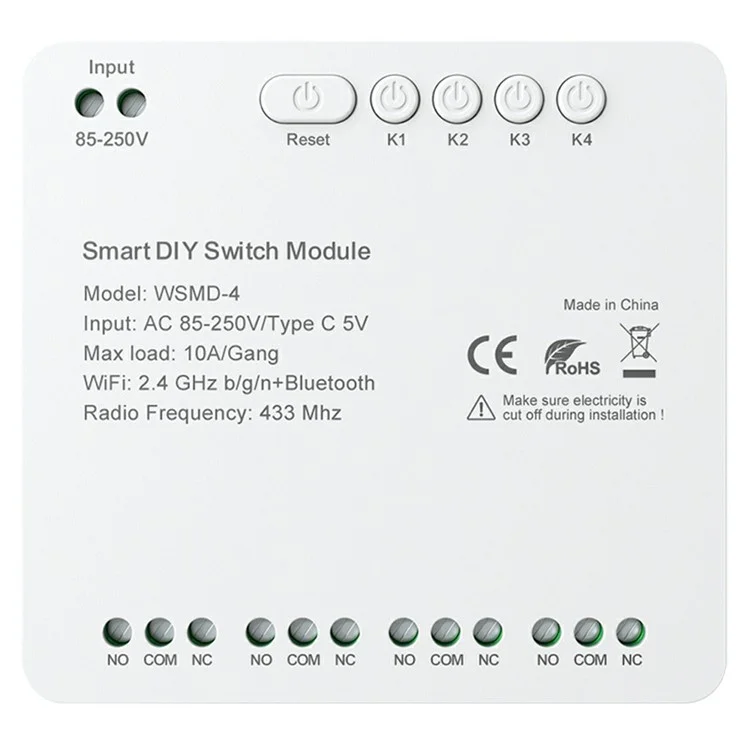 WSMD-4 4-канальный WiFi + RF433 Smart Релейный модуль DIY Переключатель дистанционного управления - AC 85-250В